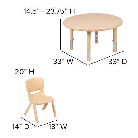 Flash Furniture Round 33 X 33 X 23.75, Plastic, Steel Top, Brown YU-YCX-0073-2-ROUND-TBL-NAT-E-GG